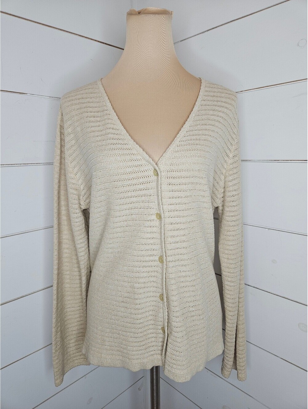 LizSport by Liz Claiborne medium petite cream open knit cardigan sweater